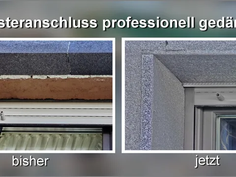 Vorher/Nachher: Fenstersturz ohne und mit fachgerechter Dämmung durch das ROLLKAS-Dämmprofil.